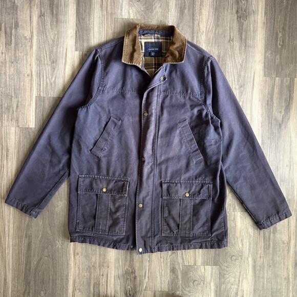 Vintage Land's End Barn Coat Chore Work Jacket Men's Size L Tall Plaid Lined - Picture 1 of 7